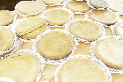 Preview: Typical Spanish Cream Homemade Pie, A Sweet Dessert Detail Of Artisan Food In A Street Market
