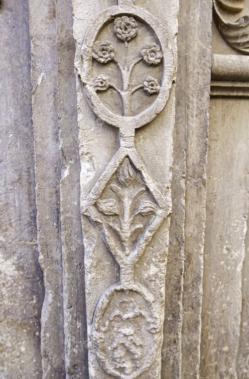 Preview: Symbols Carved In Stone, Detail Of A Wall Decorated With Medieval Symbols, Art