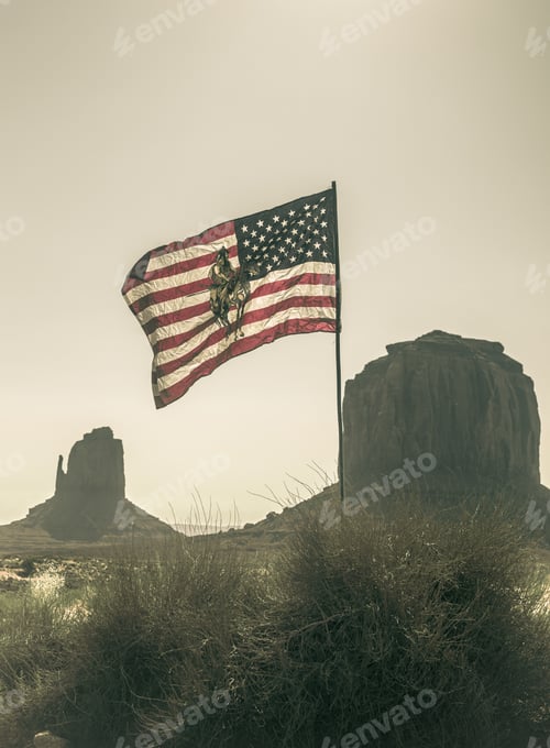 Preview: Monument Valley, Utah. Flag Of The Navajoi Culture Of The Wild West Usa