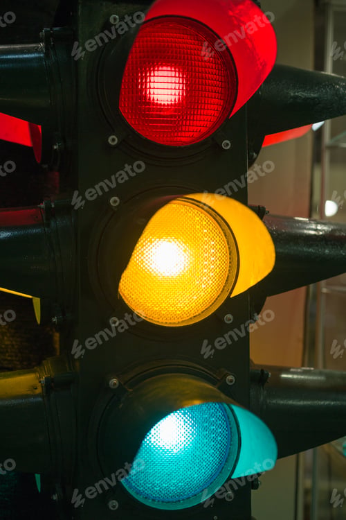 Preview: Vintage Traffic Lights With Red Light: Street Signal.