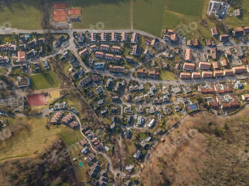 Preview: Aerial View Of Rural Town In Switzerland In Winter Time