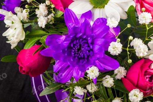 Preview: Background For A Greeting Card - Beautiful Gift Bouquet Of Various Colorful Decorative Summer
