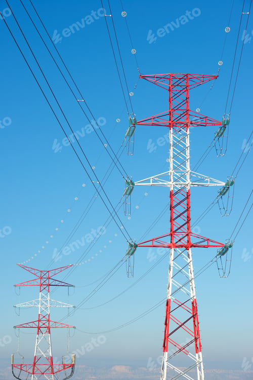 Preview: Power Line And Clear Sky In Zaragoza Province, Aragon In Spain.