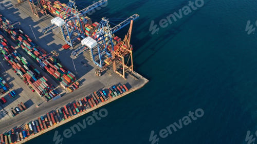 Preview: Aerial Top Down Photo Of Containers In Ship Port For Business Logistics And Transportation Of
