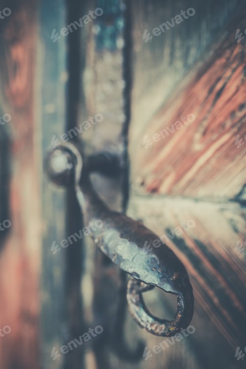 Preview: Old Brass Door Handle At The Entrance To The Traditional Home In Polish Mountain Village