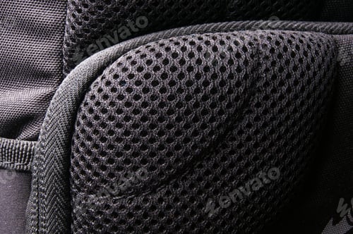 Preview: Closeup Of Breathable Mesh Fabric, Buckles, Clasps, Zippers, Pockets, Fasteners, Fittings And Seams