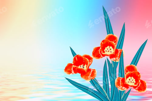 Preview: Bright And Colorful Flowers Tulips On The Background Of Spring Landscape.