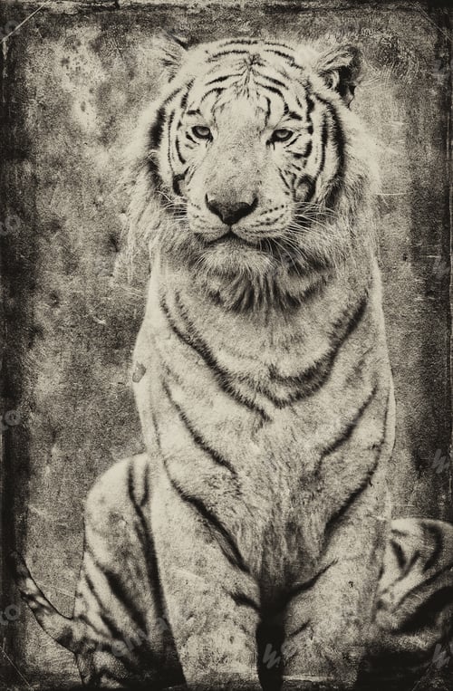 Preview: White Bengal Tiger, Isolated On Textured Grunge Background