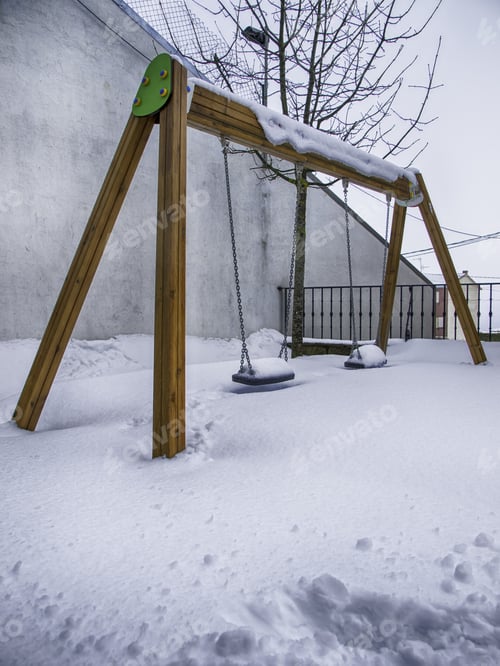 Preview: Swing In The Snow, Detail Of A Children'S Game, Winter And Cold