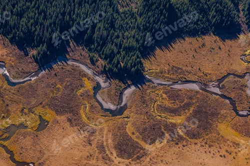 Preview: Aerial View Of Small Creek And Evergreen Forest. View From Above On Forest And Small River