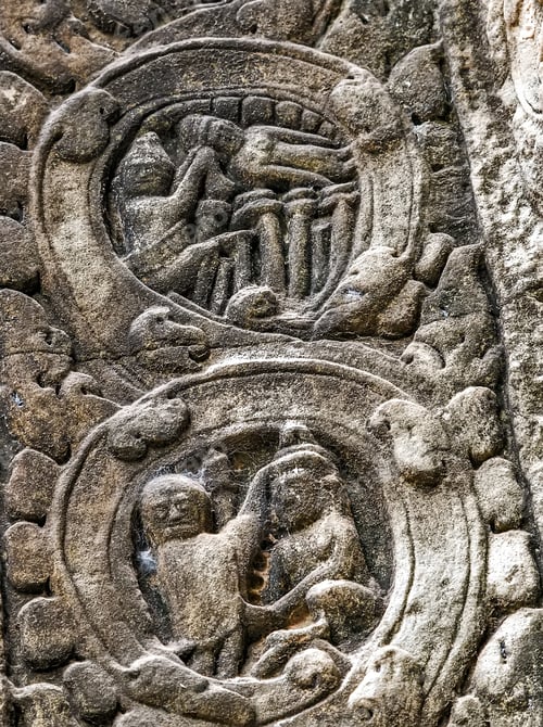Preview: Art Of Ancient Hindu God Stone Background, Detail Of The Architecture In Bantey Srei Temple In The