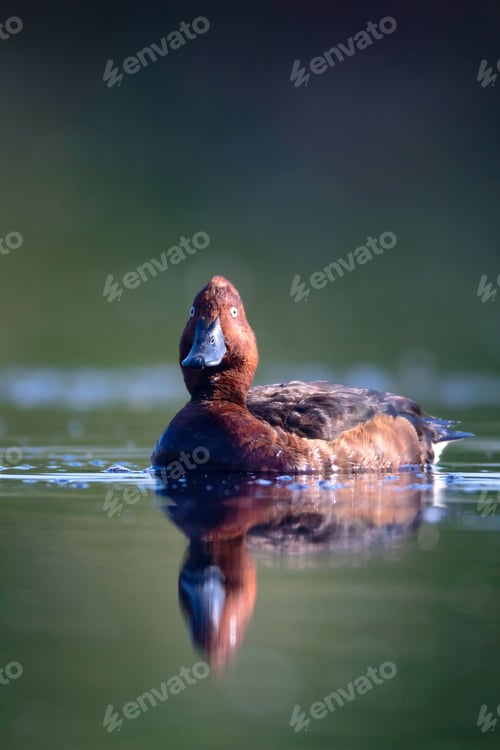 Preview: Swimming Duck. Natural Lake Habitat Background. Bird: Ferruginous Duck. Aythya Nyroca.