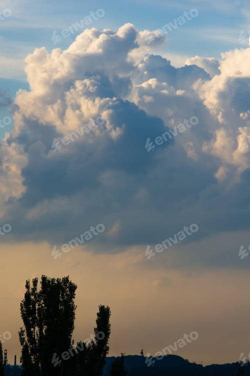Preview: Landscape With Dramatic Light - Orange Clouds And The Outline Of Trees At Sunset