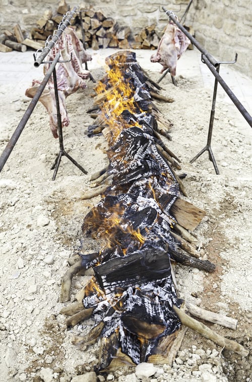 Preview: Roast With Wood, Detail Of A Classic Barbecue Made Of People, And Cooked Roast Beef