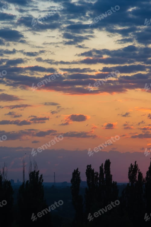Preview: Landscape With Dramatic Light - Beautiful Golden Sunset With Saturated Sky And Clouds.