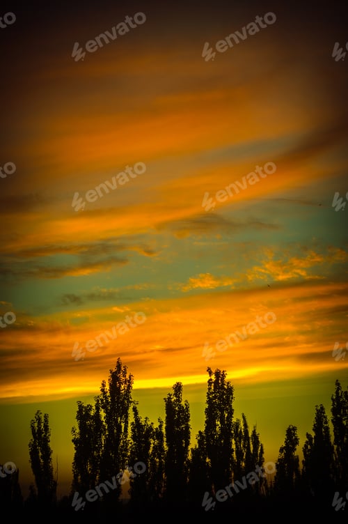 Preview: Landscape With Dramatic Light - Beautiful Golden Sunset With Saturated Sky And Clouds.