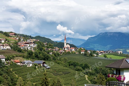 Preview: Scenic Landscape Of Mixed Pine And Deciduous Forest With A Little Village In South Tyrol
