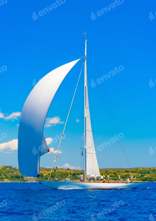 Preview: Classic Wooden Sailing Boat In A Race, Spetses Island In Greece