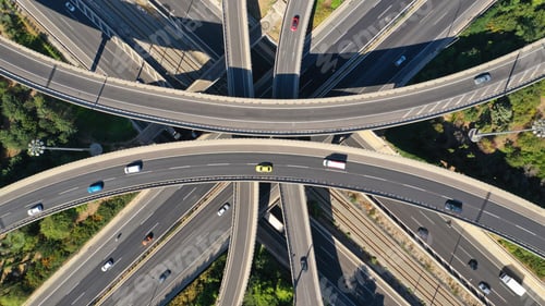Preview: Aerial Drone Top Down Photo Of Urban Multilevel Highway Junction With Light Traffic