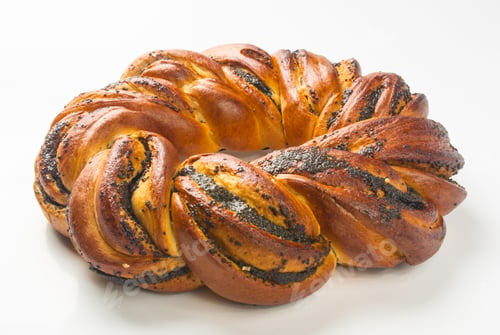 Preview: Braided Poppy Seed Round Loaf On White Background