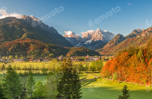 Preview: Kranjska Gora Town At Sunrise With Mountains In The Background
