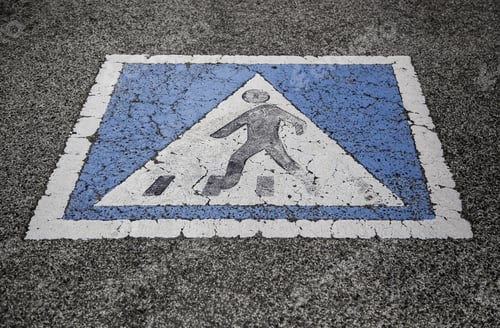 Preview: Pedestrian Signal On The Asphalt, Detail Of Information For Person, Road Safety