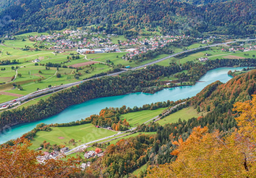 Preview: Autumn View Of The Valley, Hills, River And Mountains