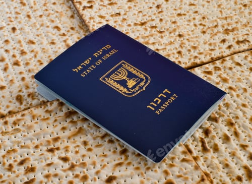 Preview: Passport Of Israel At Matzot Background.