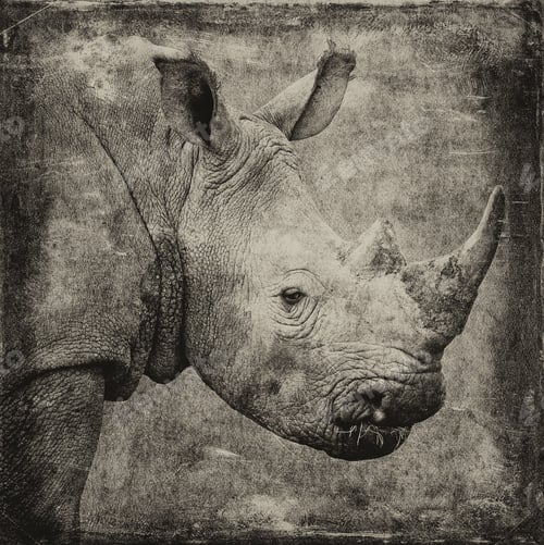 Preview: Rhinoceros Isolated On Textured Grunge Background