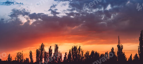 Preview: Landscape With Dramatic Light - Beautiful Golden Sunset With Saturated Sky And Clouds.