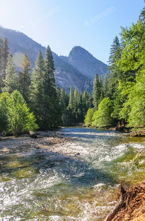 Preview: The Merced River On A Sunny Summer'S Afternoon, Flowing Through Yosemite Valley. Yosemite National