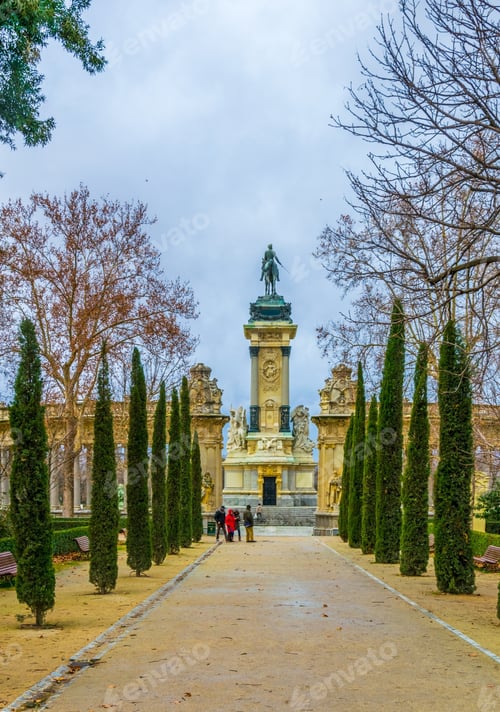 Preview: The Monument To King Alfonso Xii Is Located In Buen Retiro Park, Madrid, Spain.