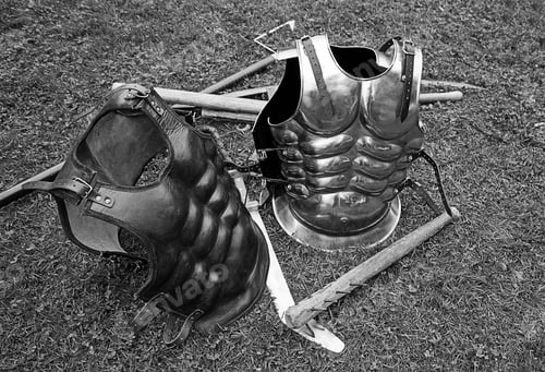 Preview: Medieval Warrior Armor, Detail Of Some Parts Of An Old Metal Armedera, War And Pain