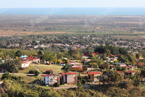 Preview: Trinidad, Cuba - Aerial View Of The Suburbs And The Caribbean Sea