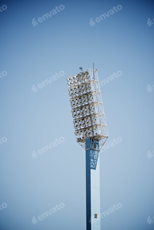 Preview: Closeup Of A Stadium Lights With Blue Sky.