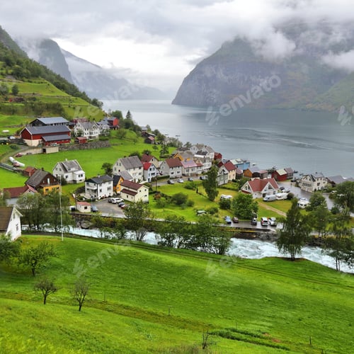 Preview: Norway Fiord Landscape - Aurlandsfjord, Part Of Sognefjord. Town Of Undredal.