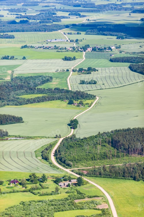 Preview: Aerial View Over The Rural Fields, Trees And Bushes