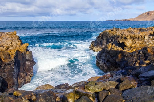 Preview: The Picturesque Rock At The Coast Of The Atlantic Ocean Is Washed By Waves