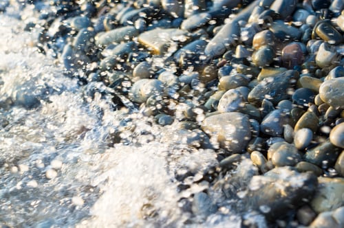 Preview: Pebble Stones On The Sea Beach, The Rolling Waves Of The Sea With Foam