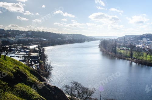 Preview: Vltava/Moldau River Is Entering Prague Behind The Vysehrad Castle.