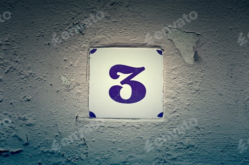 Preview: Number Three Information On A Wall, Detail Of Odd Number, Direction