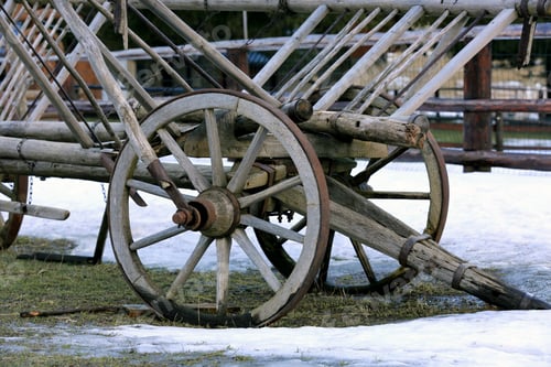 Preview: Old Wooden Carriage On Spring Meadow