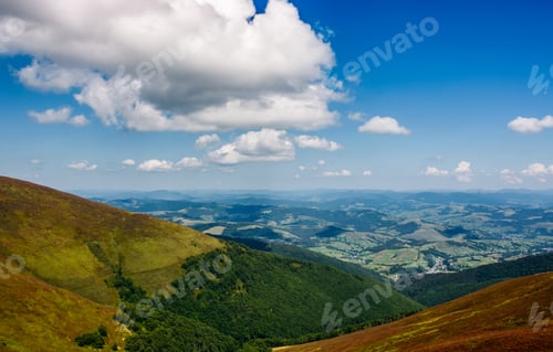 Preview: Carpathian Mountains With Its Peaks, Hills, Meadows And Forests Under The Blue Sky With Clouds In