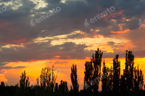 Preview: Landscape With Dramatic Light - Beautiful Golden Sunset With Saturated Sky And Clouds.