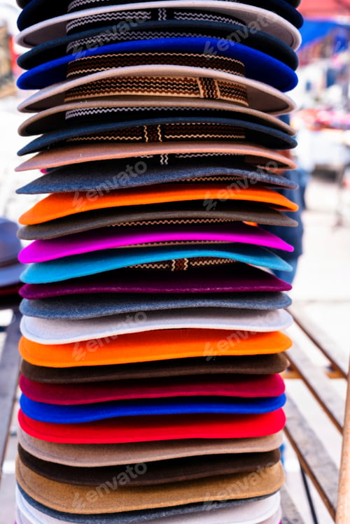 Preview: Colorful Handmade Handicrafts Of Different Colors In Indian Market Of Otavalo In Ecuador