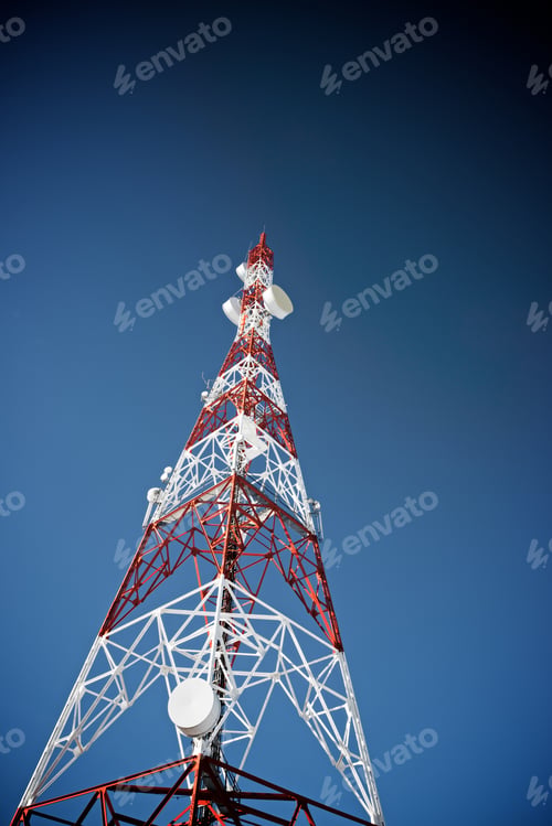 Preview: Telecommunications Tower With Clear Blue Sky.