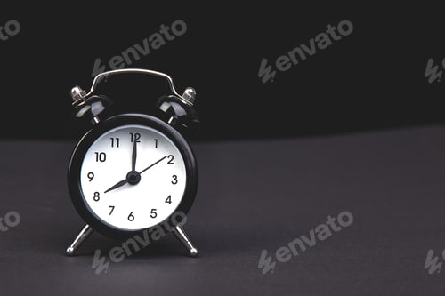 Preview: Black Vintage Alarm Clock. Eight Oclock. Copy Cpace. Wake Time