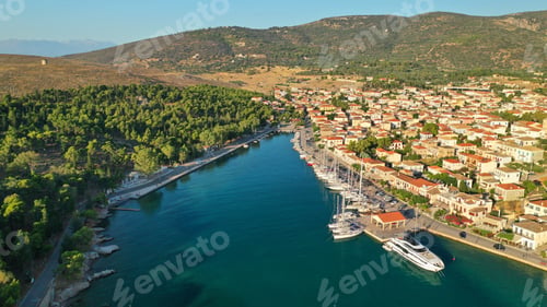 Preview: Aerial Drone Photo Of Picturesque Rocky Coves In Kentri Area With Emerald Clear Sea, Galaxidi