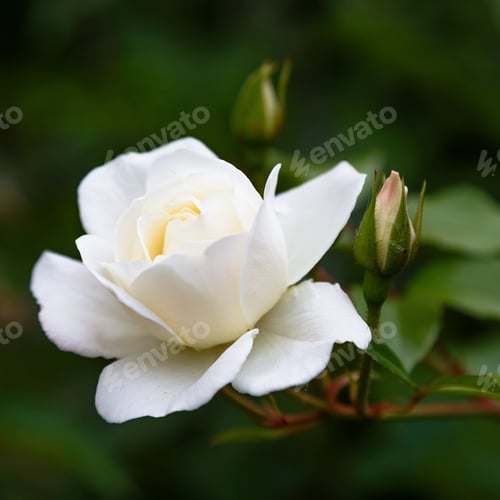 Preview: Rosa Odorata Blooming In The Garden. White Rose Flower On Natural Background.