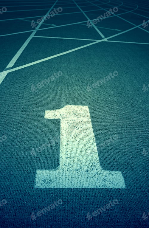 Preview: Running Track With Number One, Detail Of A Running Track, With The Starting Line Number One